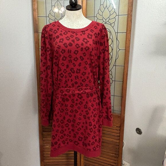Eloquii Elements Puff Sleeve Leopard Print Sweatshirt Dress Belted Size 22/24 - Picture 2 of 15